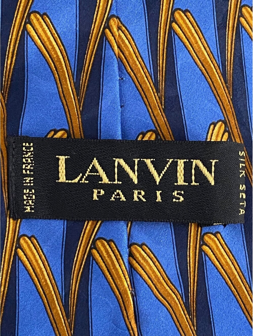 Lanvin Paris Silk Tie Bold Blue Gold Black Made In France